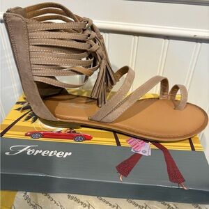 Forever Link Womens Open Toe Tassel Fringe Gladiator Flat Sandals